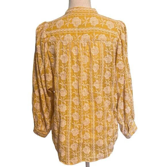 Pilcro Anthropologie Size M Belle Femme Buttondown Shirt Top Blouse Embroidered - Picture 2 of 7